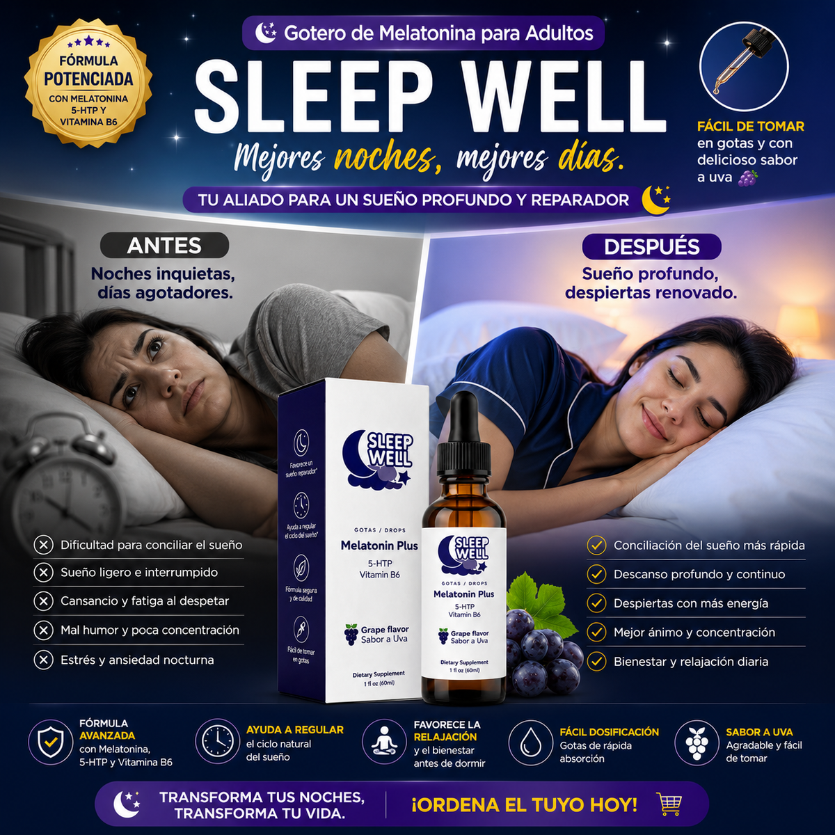 Gotero de Melatonina para Adultos Sleep Well