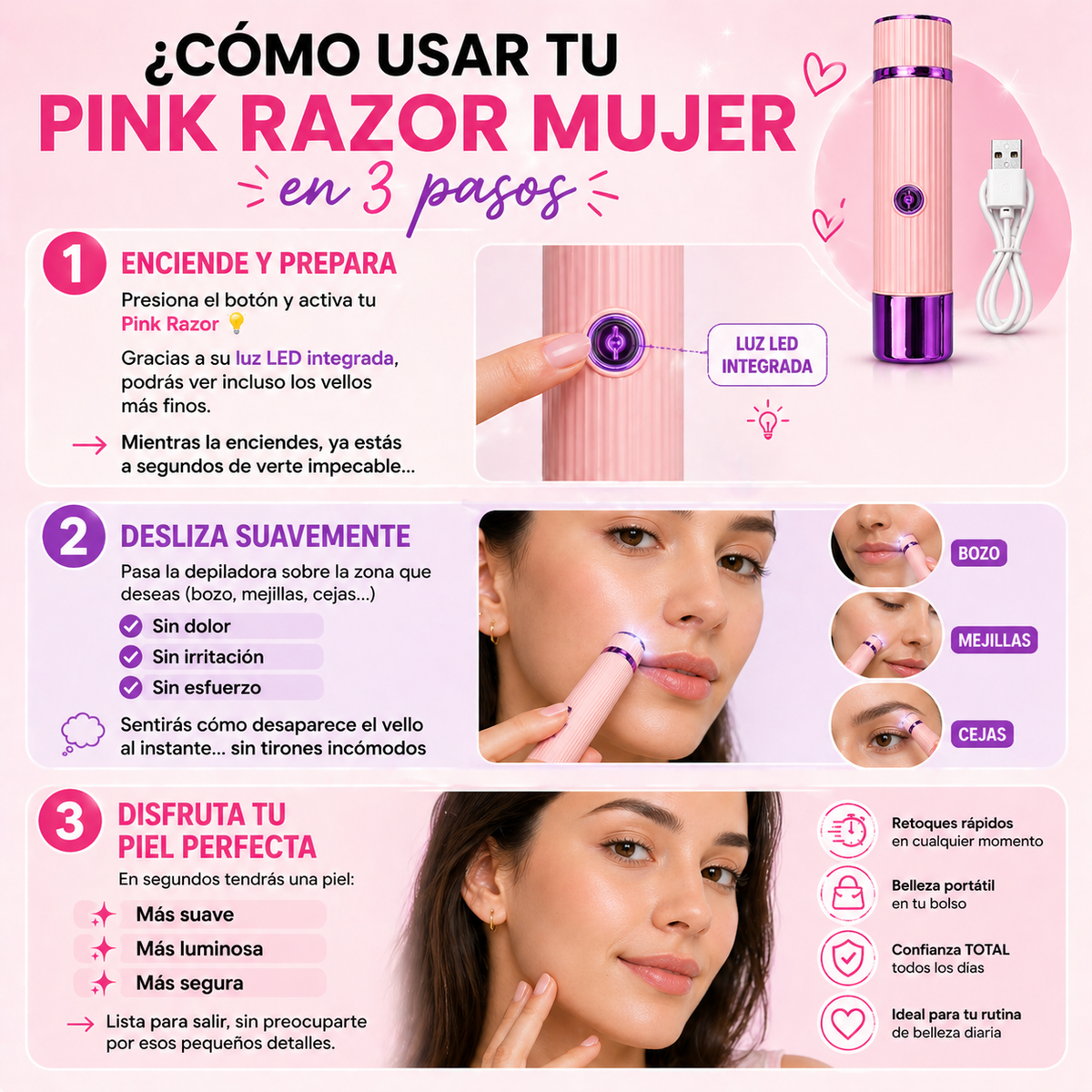 Pink Razor - Removedor de Vello Facial