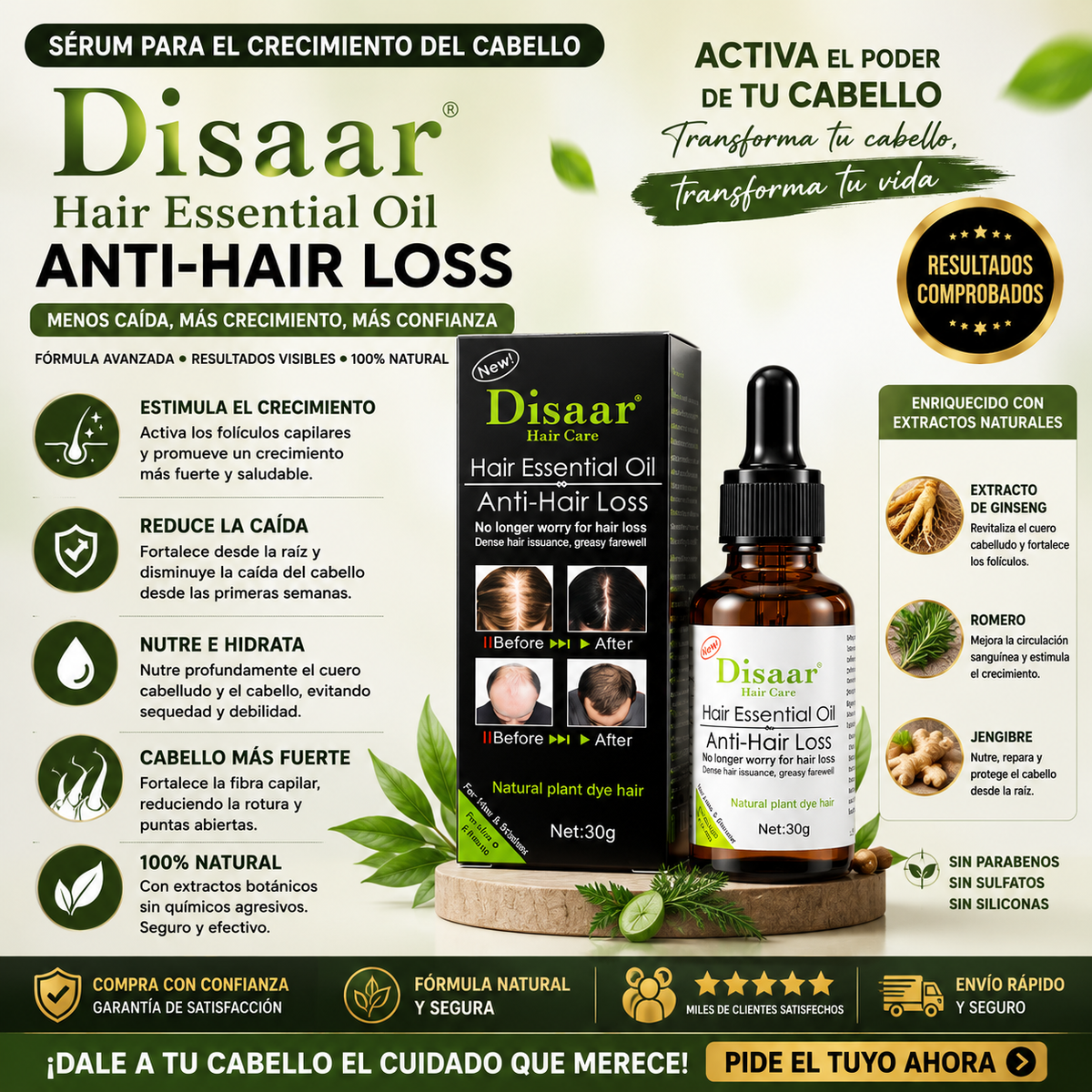 Sérum para el Crecimiento del Cabello Disaar Hair Essential Oil Anti-Hair Loss