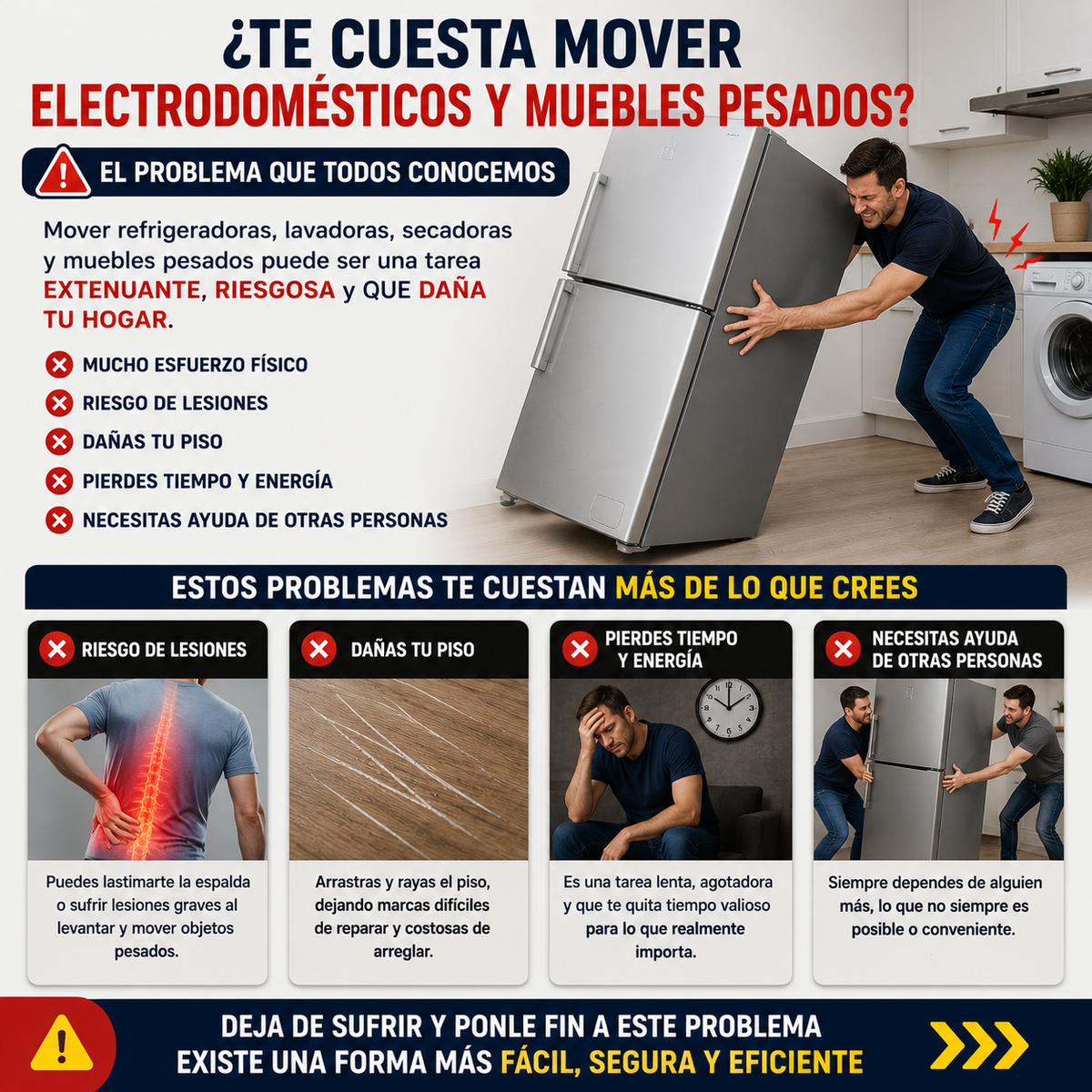 Movilizador Doble Ajustable Para Muebles y Electrodomésticos