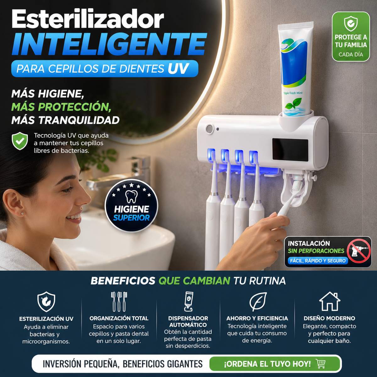 Esterilizador Inteligente para Cepillos de Dientes UV