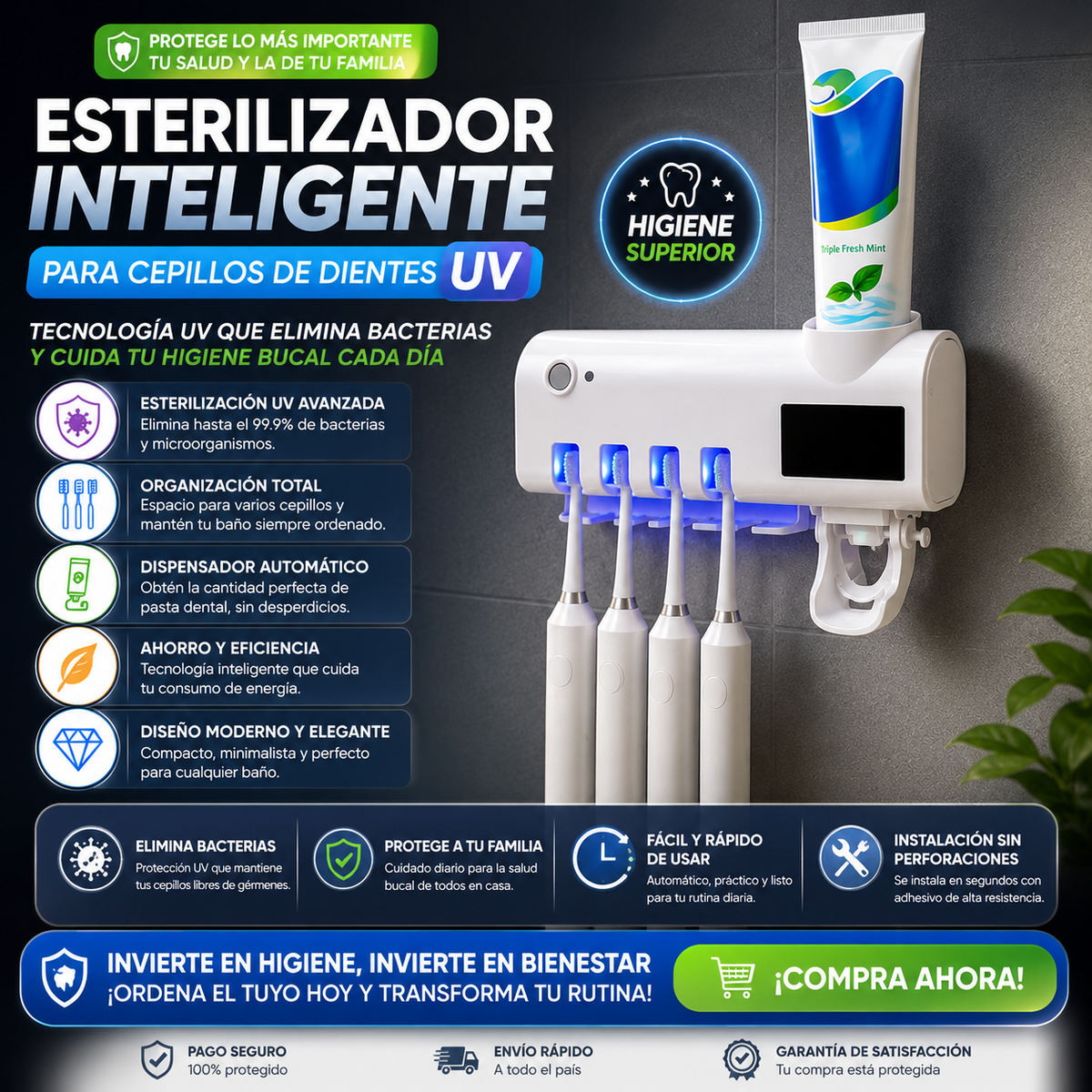 Esterilizador Inteligente para Cepillos de Dientes UV
