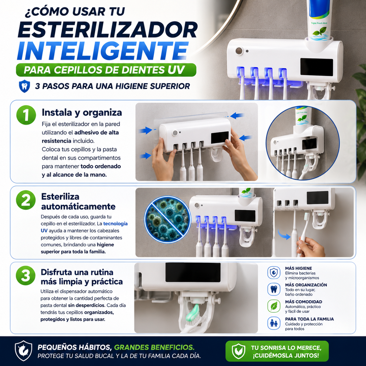 Esterilizador Inteligente para Cepillos de Dientes UV
