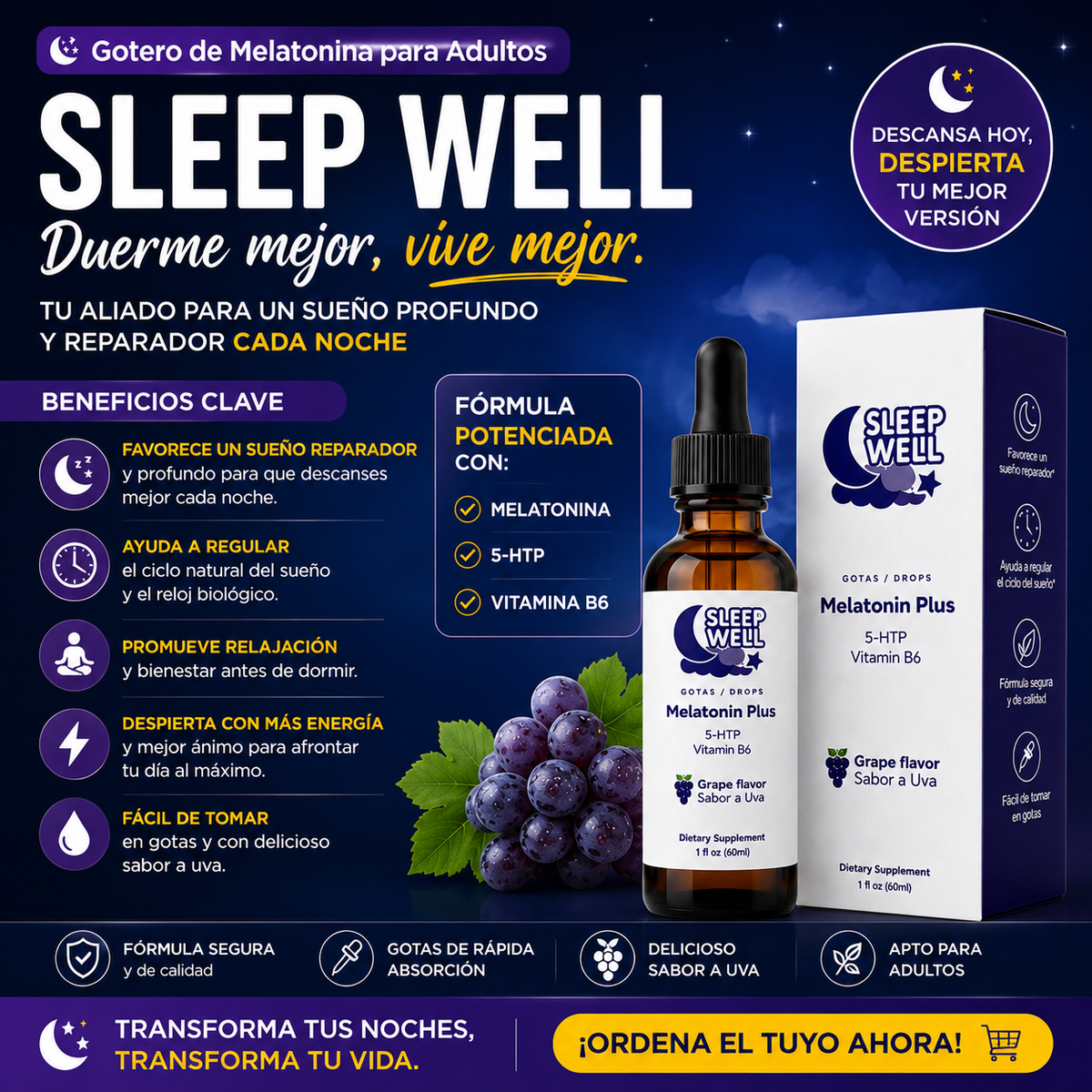 Gotero de Melatonina para Adultos Sleep Well