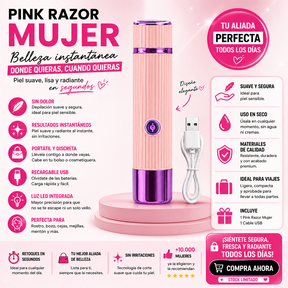 Pink Razor - Removedor de Vello Facial