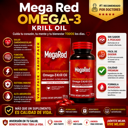 MegaRed CardioMax Omega-3 Premium - Recupera Energía, Bienestar y Protege tu Corazón cada día