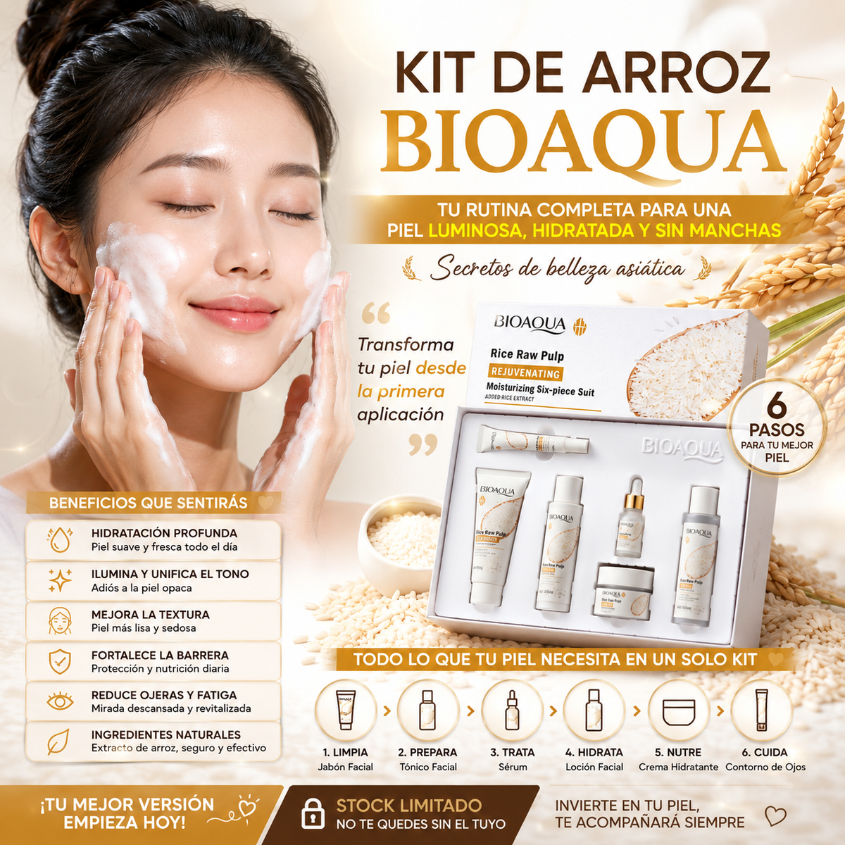 Kit Facial de Arroz BioAqua - Rejuvenece tu Piel de Inmediato
