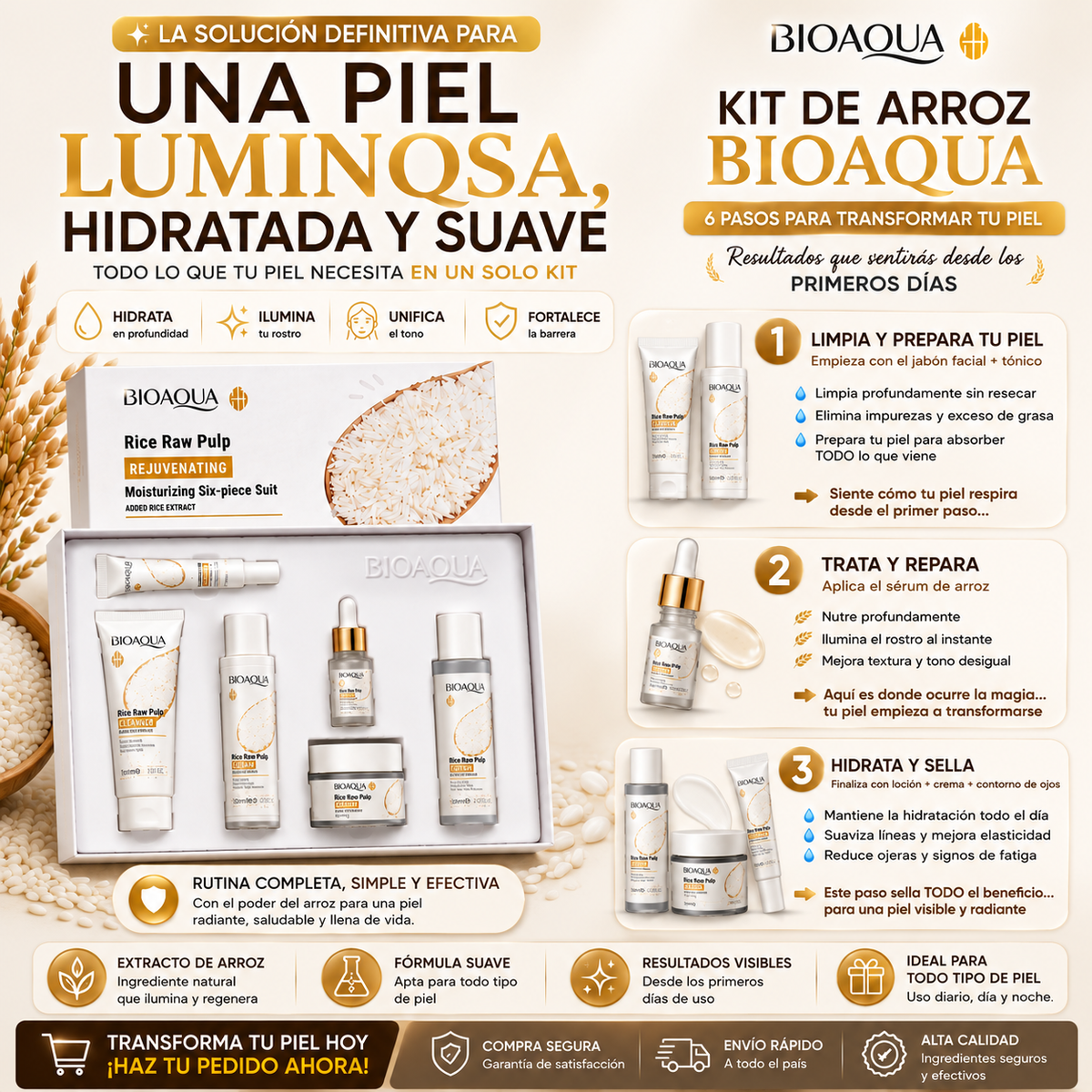 Kit Facial de Arroz BioAqua - Rejuvenece tu Piel de Inmediato