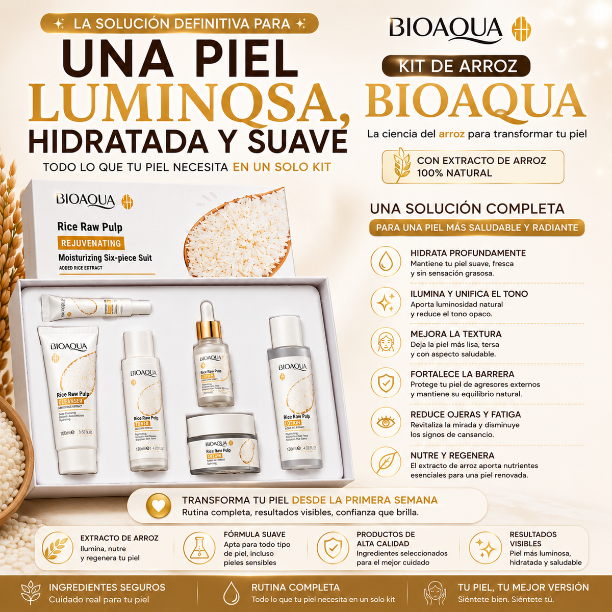 Kit Facial de Arroz BioAqua - Rejuvenece tu Piel de Inmediato