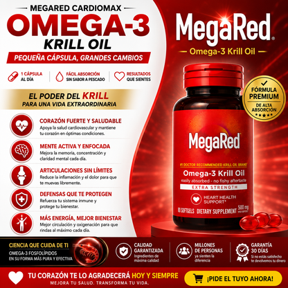 MegaRed CardioMax Omega-3 Premium - Recupera Energía, Bienestar y Protege tu Corazón cada día