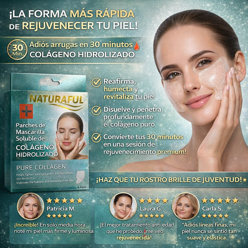Parches de Mascarilla Soluble de Colágeno Hidrolizado (6 Pares - 12 Piezas)