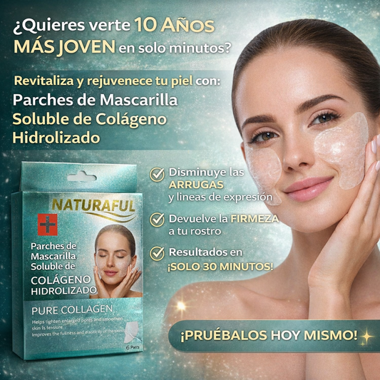 Parches de Mascarilla Soluble de Colágeno Hidrolizado (6 Pares - 12 Piezas)