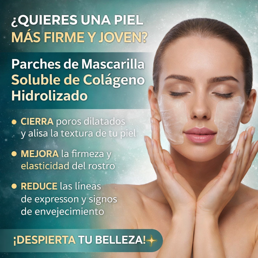 Parches de Mascarilla Soluble de Colágeno Hidrolizado (6 Pares - 12 Piezas)