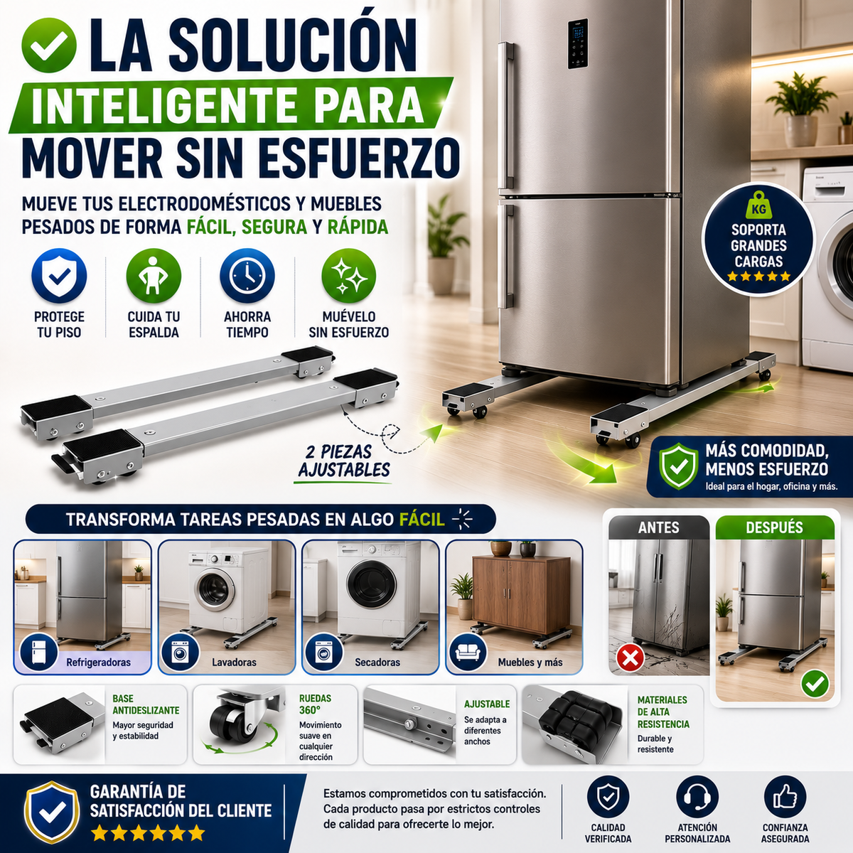 Movilizador Doble Ajustable Para Muebles y Electrodomésticos