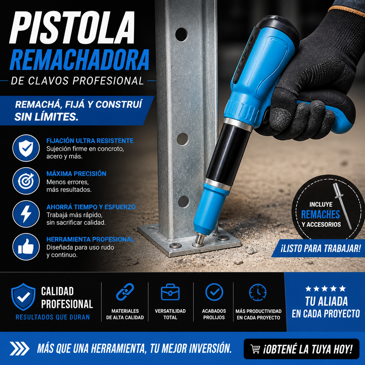 Pistola Remachadora de Clavos Profesional